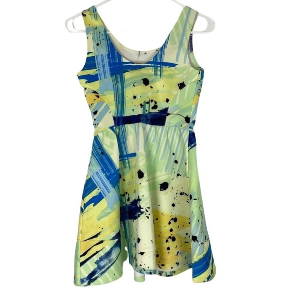 Aqua Brand Retro Fit & Flare Mini Dress Small Geometric Print Skater Barbie Core - Picture 2 of 6